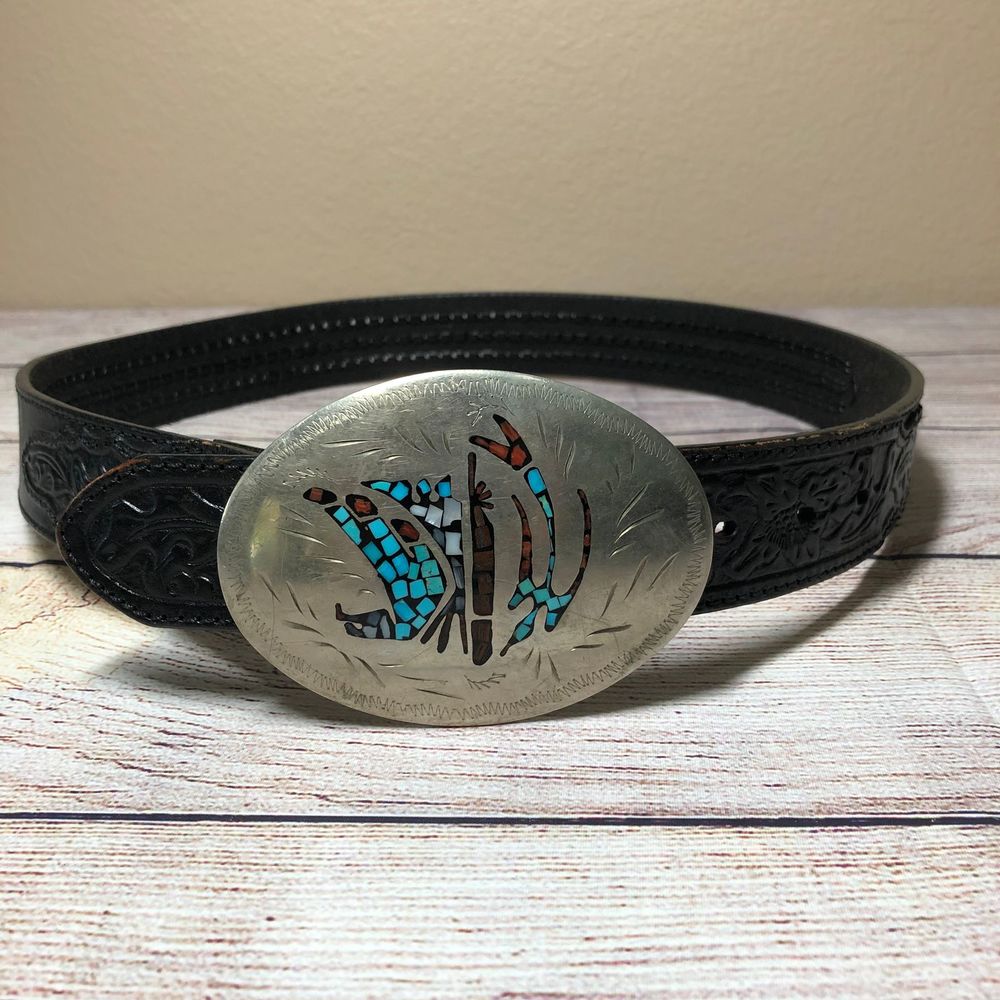 Tony Lama Belt with Navajo Silver Buckle Sz 32 - Picture 1 of 8